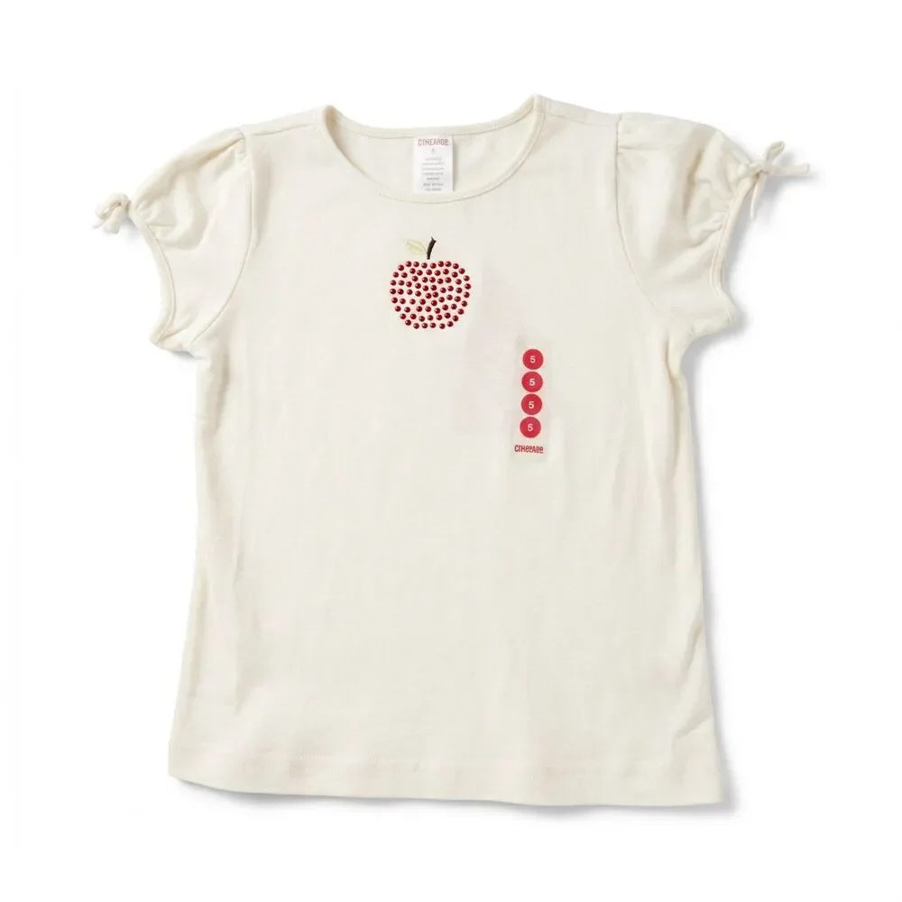 Vintage Gymboree Top Girls Size 5 White Prep School Apple Short Sleeved Y2K NWT